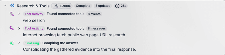 Expanded tool activity and finalizing steps