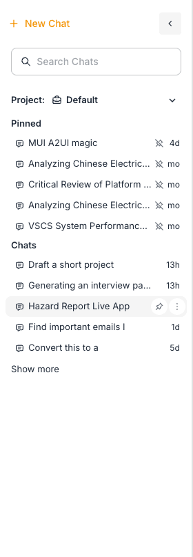 Conversation history sidebar