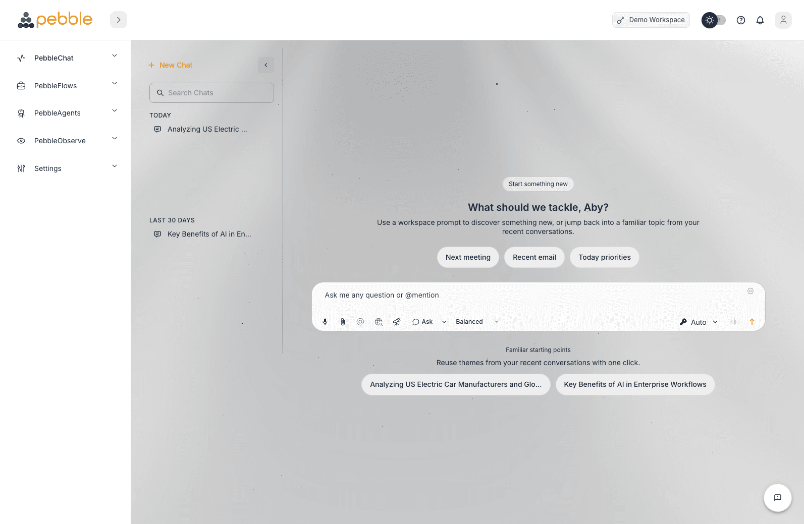Conversation history sidebar