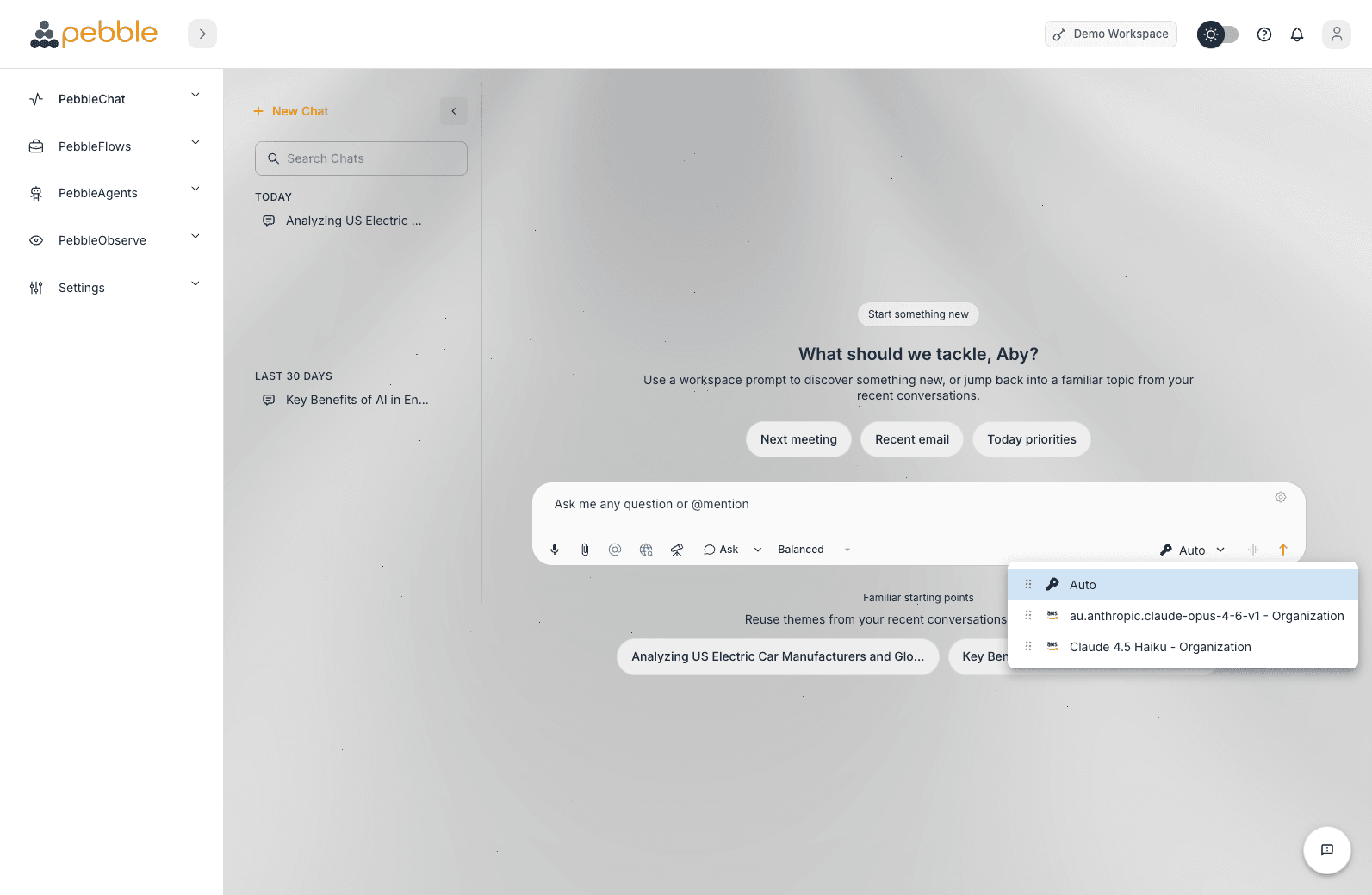 Model selector dropdown