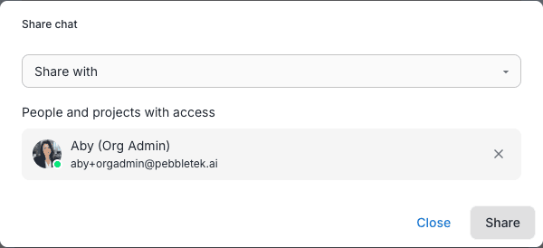 The Share chat dialog with the people picker and People and projects with access list