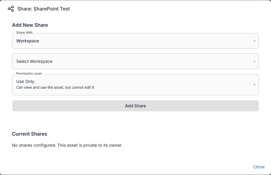 Document Store sharing dialog