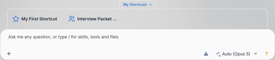 The expanded My Shortcuts tray above the composer