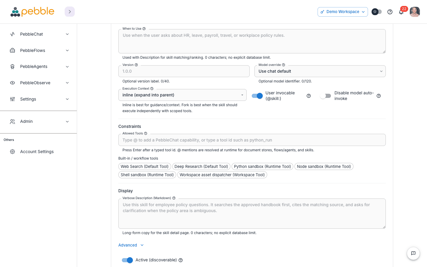 The New Skill page with the Allowed Tools field