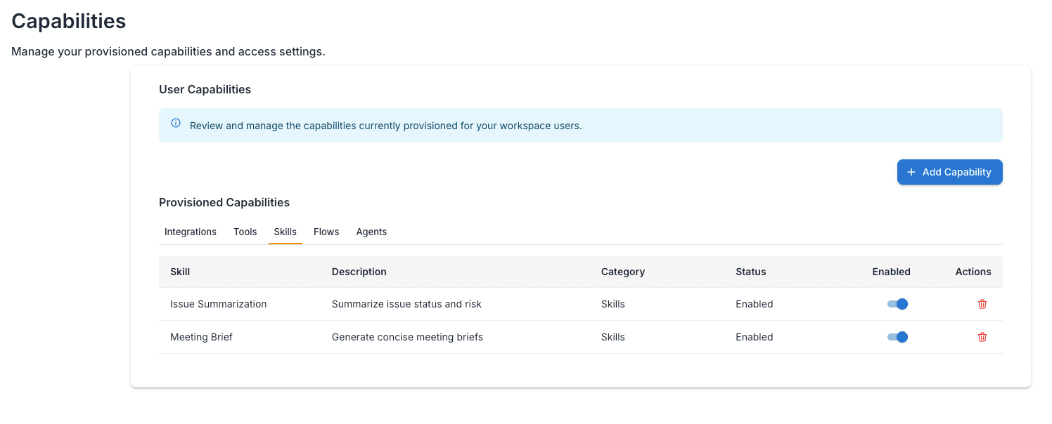 Skills management page