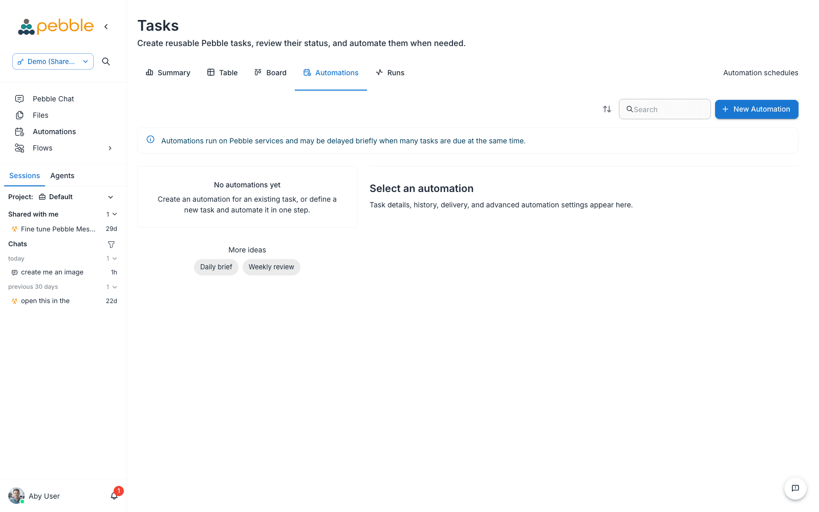 The Automations tab