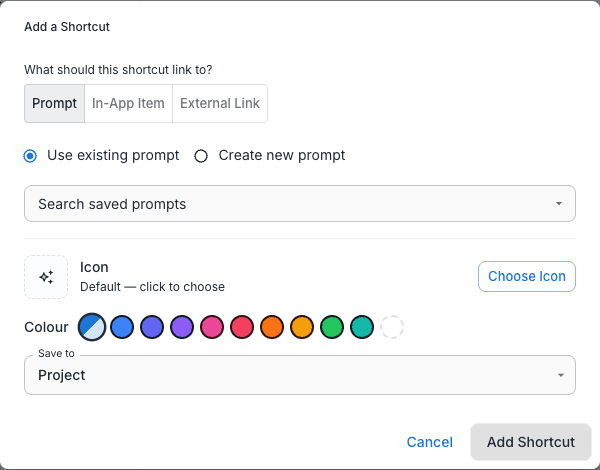 The Add a Shortcut dialog