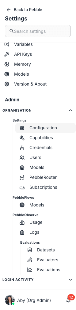 Admin navigation