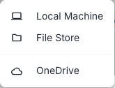 The Attach Files source picker with Local Machine, File Store, and OneDrive