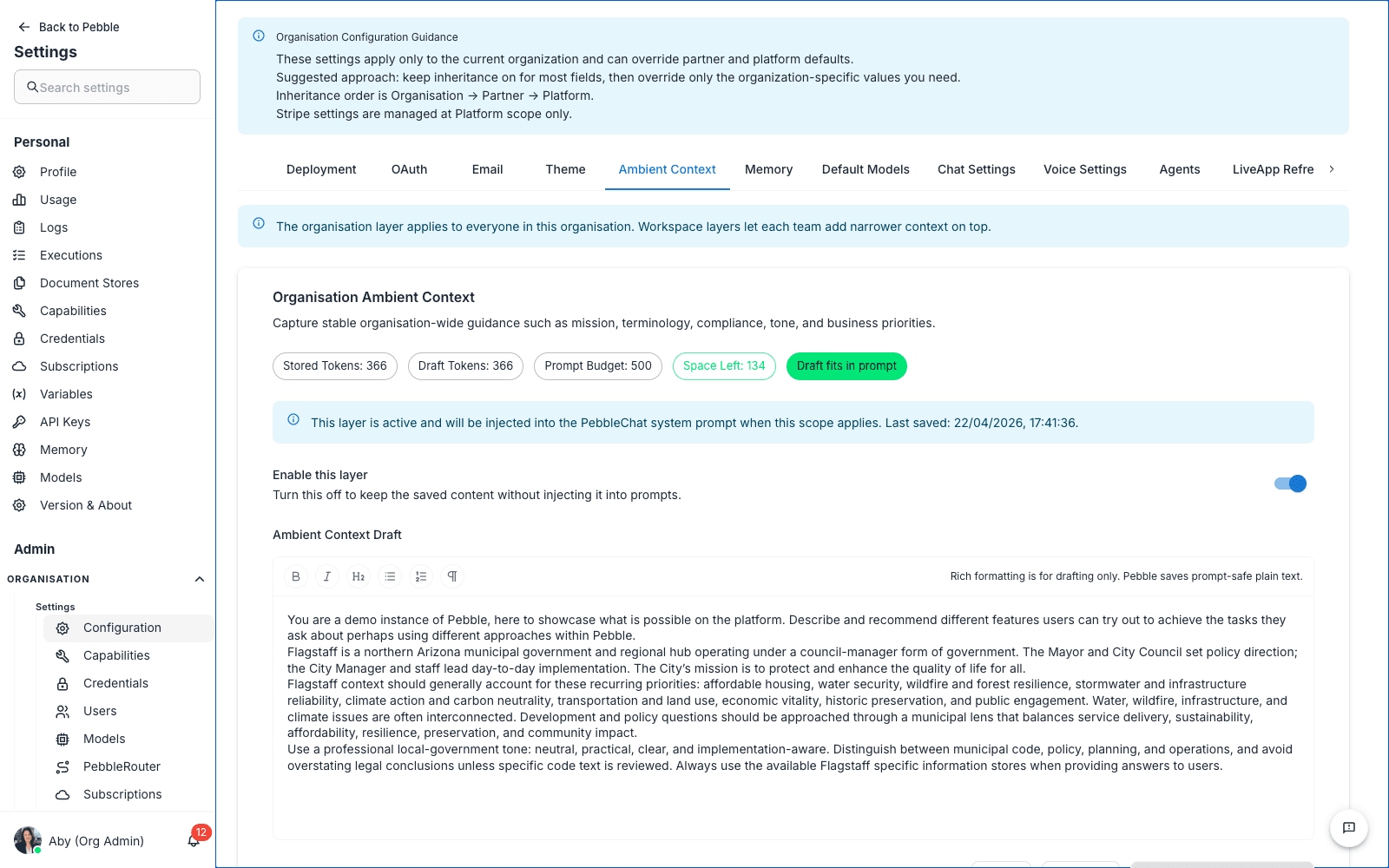 Ambient Context tab