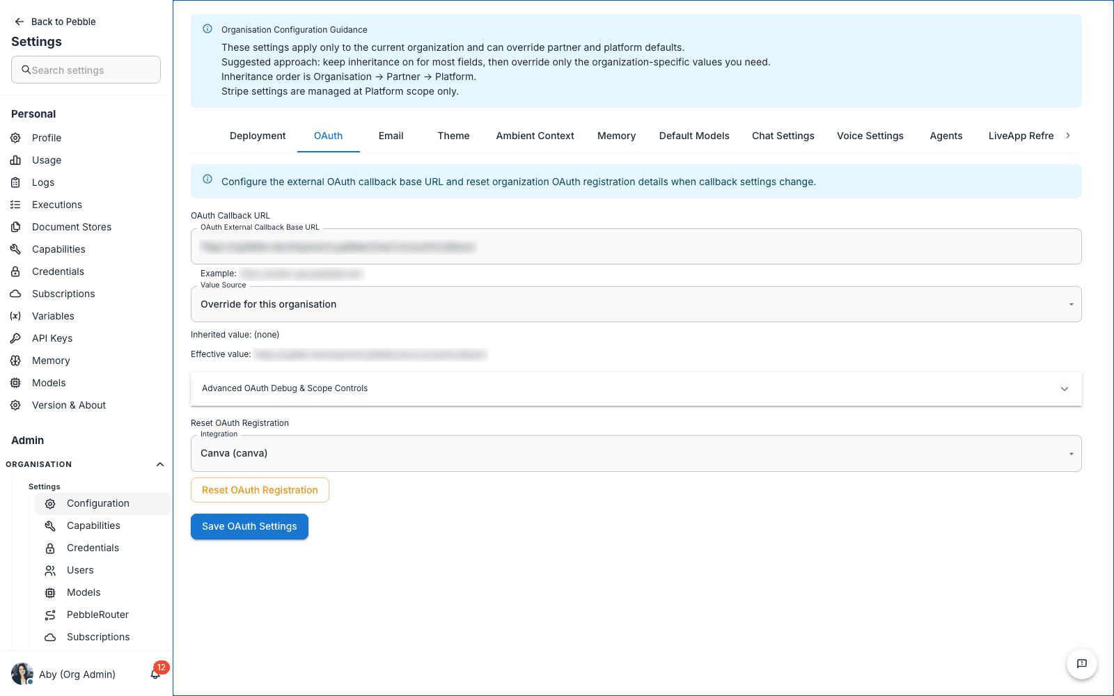 OAuth tab