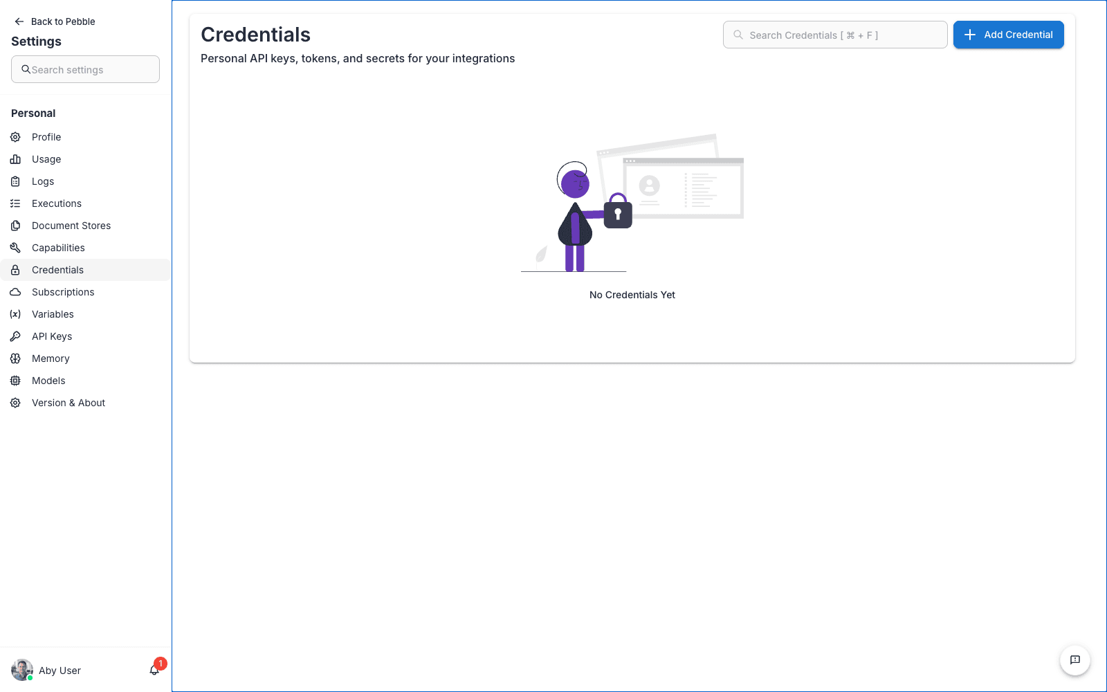 Personal Credentials page