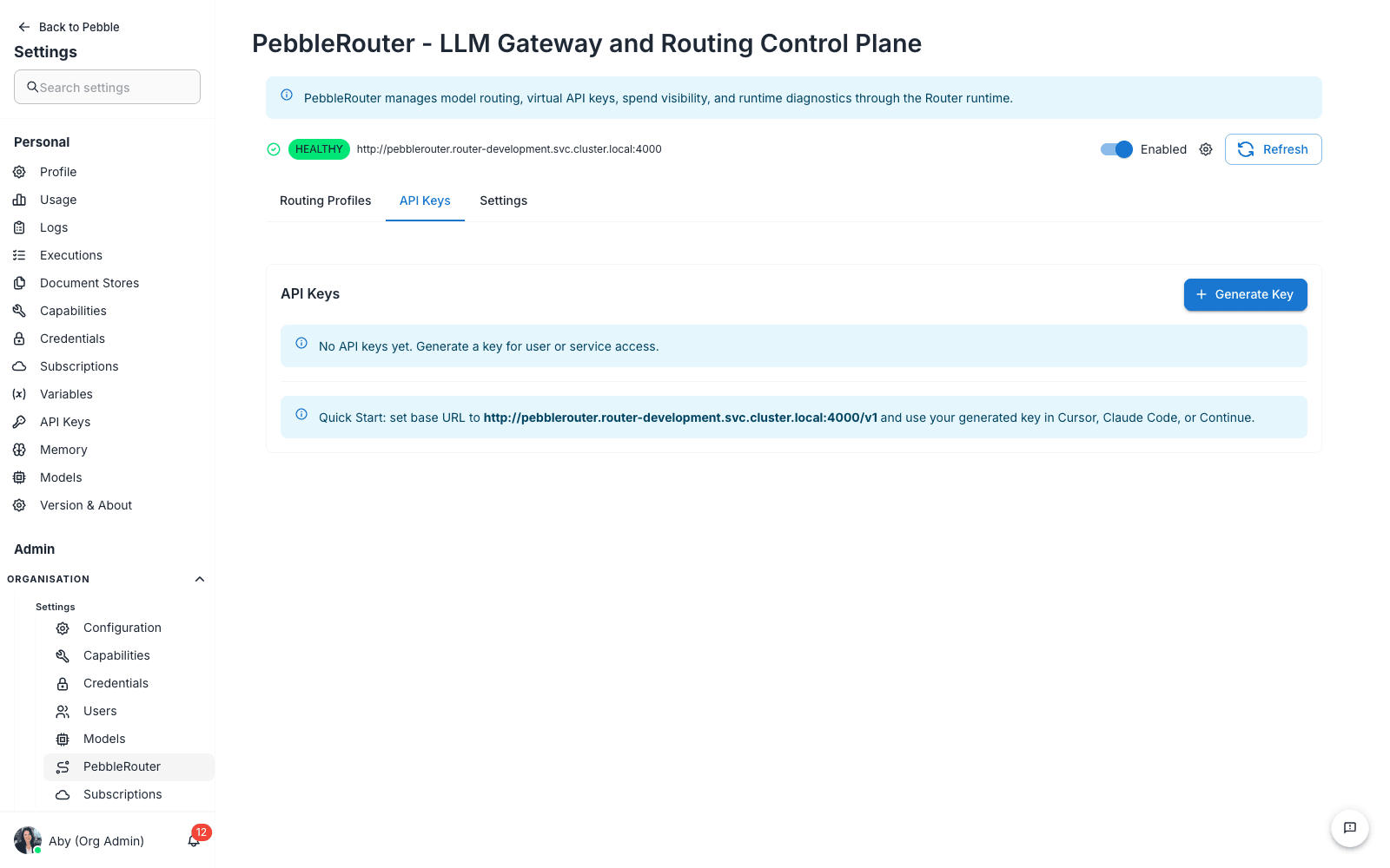 PebbleRouter API Keys