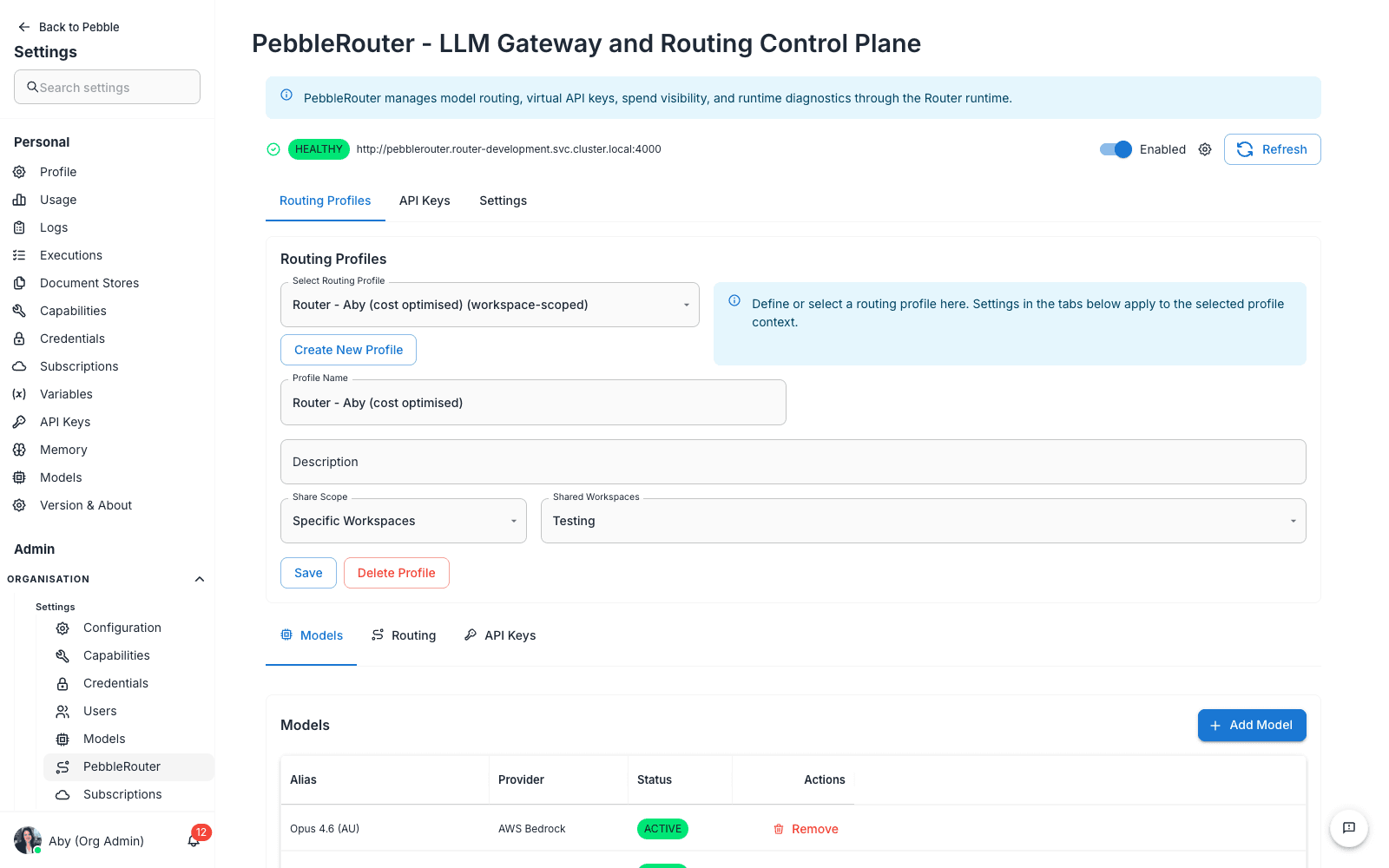 PebbleRouter — Routing Profiles tab