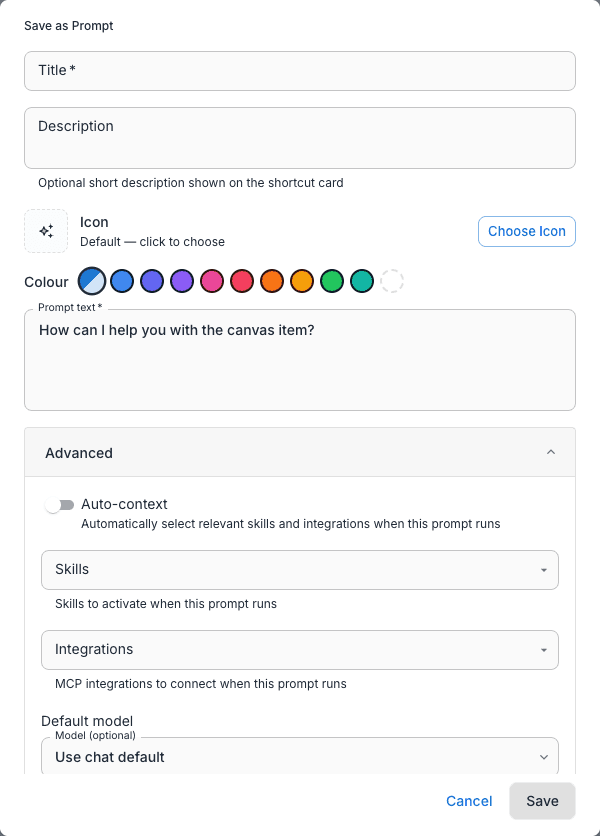 The Save as Prompt dialog with Advanced expanded