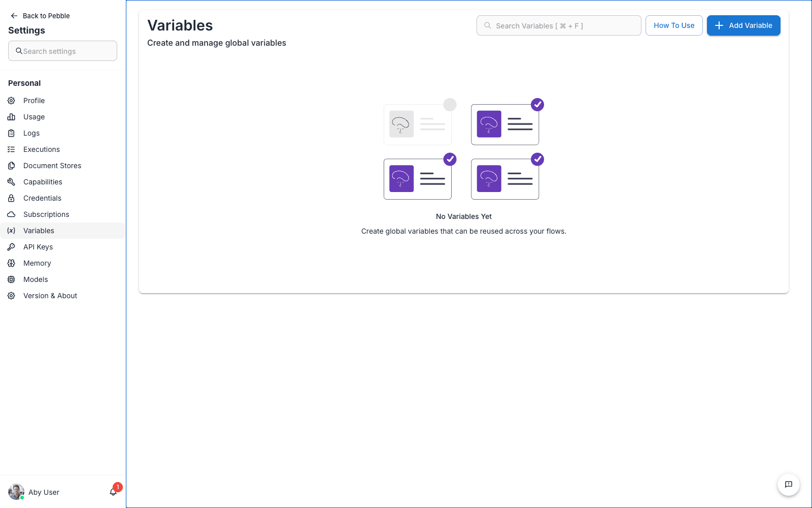 Variables page