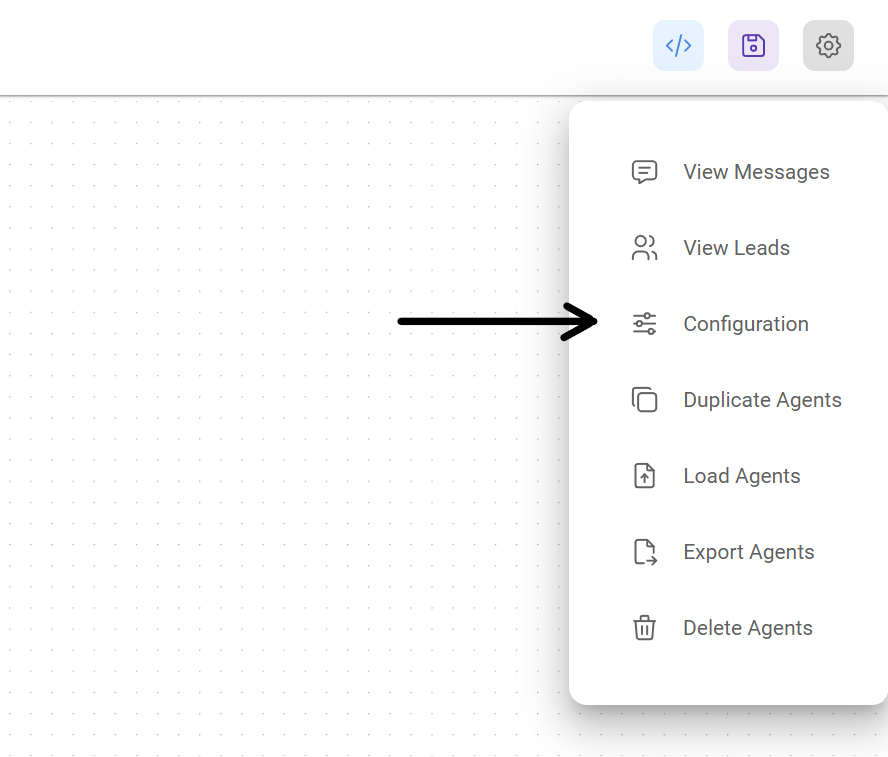 Screenshot of user clicking in the configuration menu