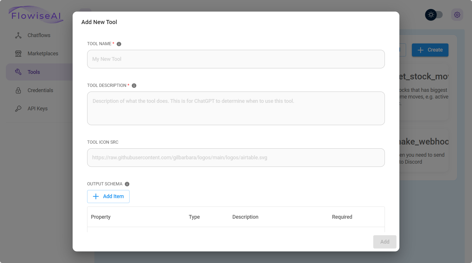 Creating tool in FlowiseAI
